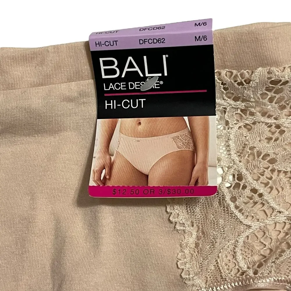 Bali Comfort Revolution Lace Desire Underwear Panty Size M/6 Hi Cut DFCD62 Tan